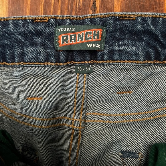 TECOVAS Ranch Wear Straight Leg Medium Wash Denim Jeans 30x32 Frayed Hem - Picture 4 of 7